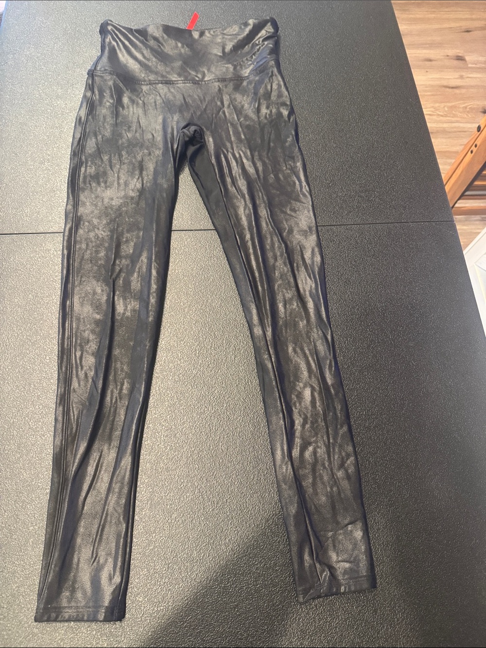SPANX Shiny Black High-Waist Leggings faux leather size Large